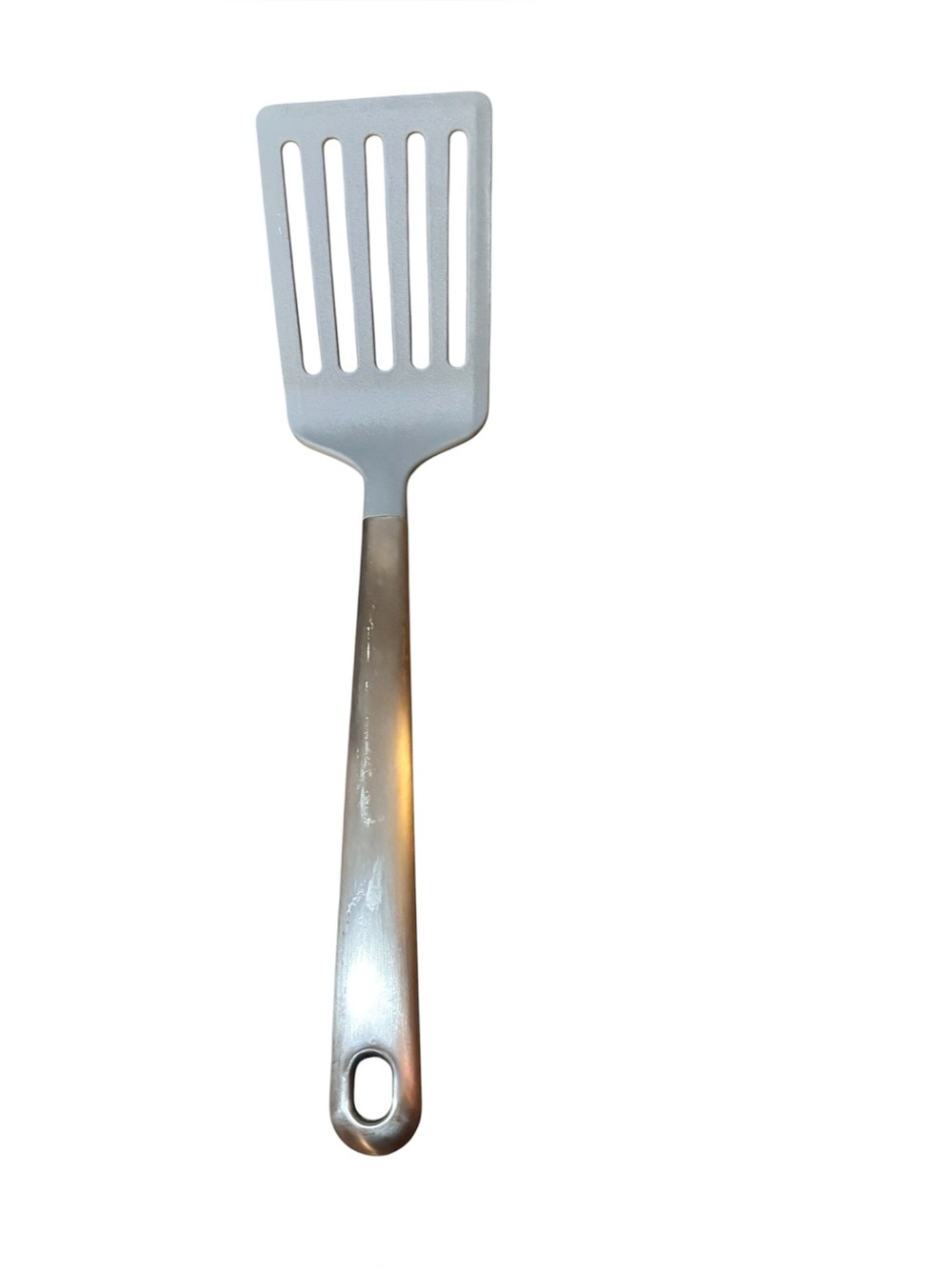 Martha Stewart gray silicone slotted spatula turner, stainless steel handle